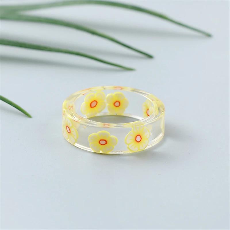 Подвески из смолы, маленькие детские кольца, красочные круглые кольца с цветочным принтом, женские ювелирные изделия для свадебной вечеринки, подарок для друзей