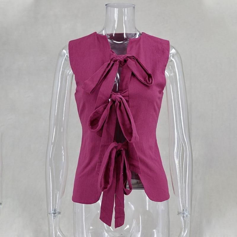 Летние сексуальные рубашки с открытой спиной на шнуровке для женщин, пляжные тонкие рукава с глубоким V-образным вырезом и бантом, укороченный топ с бантом, популярные уличные повседневные топы с вырезами