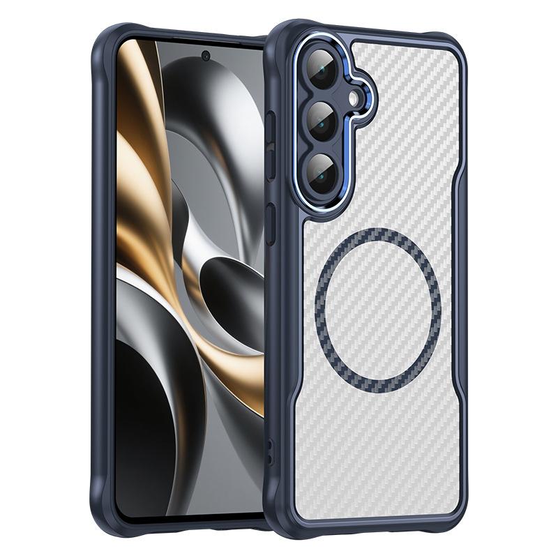 Samsung Galaxy S25 Plus Case, Magnetic Carbon Fiber Transparent Phone Case Cover for Samsung Galaxy S25 Plus