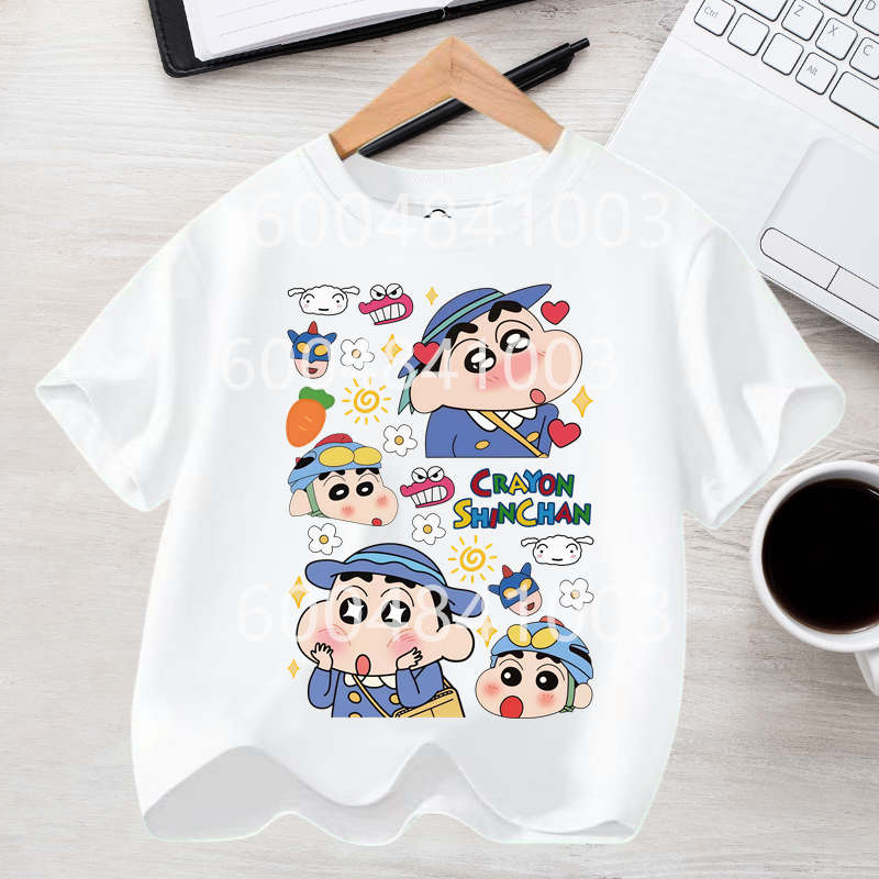 Crayons Shinchan Children T Shirt Kawaii Cartoon Boy Girl Short Sleeve Tee Shirt Summer Kids Clothes Anime Toddler Colour Tops