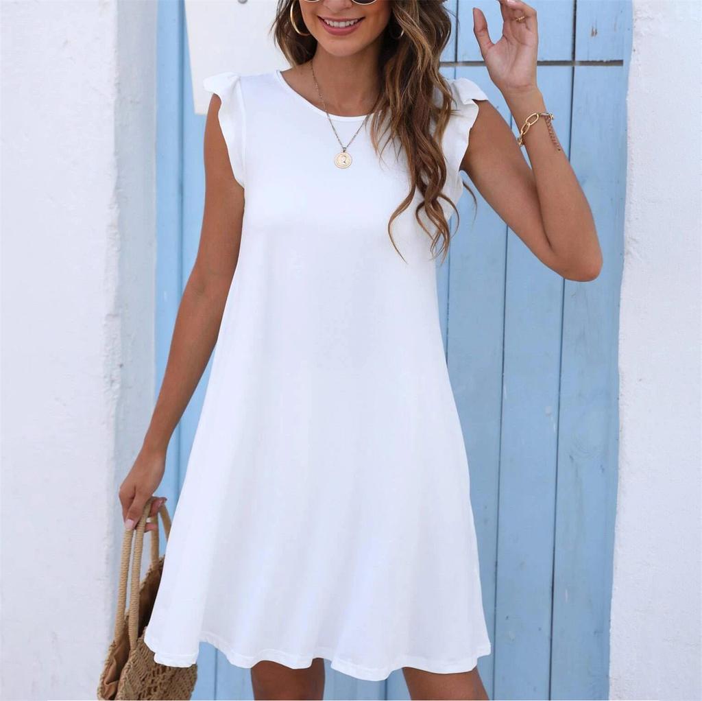 Fashion Women's Short Sleeve O Neck Solid Color Loose Casual Dress