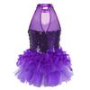 Girls Sequins Jazz Latin Ballet Dance Costume Kids Sleeveless Mock Neck Leotard Jumpsuit Dancewear