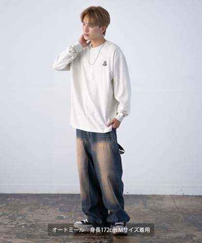 IMPROMES Casual SIDEWAYSTANCE Embroidered Downer Panda Long Sleeve T-Shirt, Men's, Oatmeal