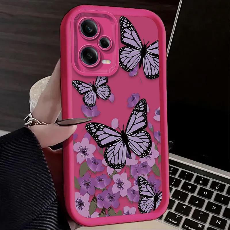 Purple Butterfly And Flower Design Silicone Case For iPhone 17 16 15 14 13 12 11 Pro Max Plus Air