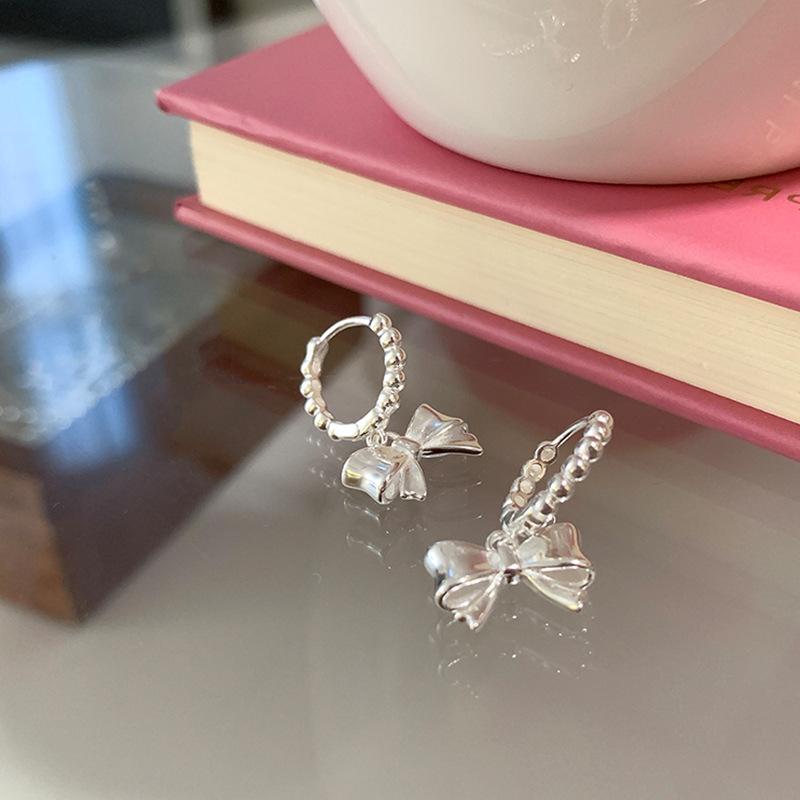 Girly Bow Ear Buckle Female Design Sense Exquisite Three-Dimensional Cute Sweet Personality Fashion Temperament Earrings Earrings
