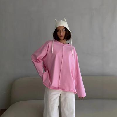 Женские свободные футболки с длинным рукавом, базовые футболки с круглым вырезом, весенние и осенние толстовки, повседневные, для тренировок, модные, однотонные, хлопковые пуловеры, топы для женщин