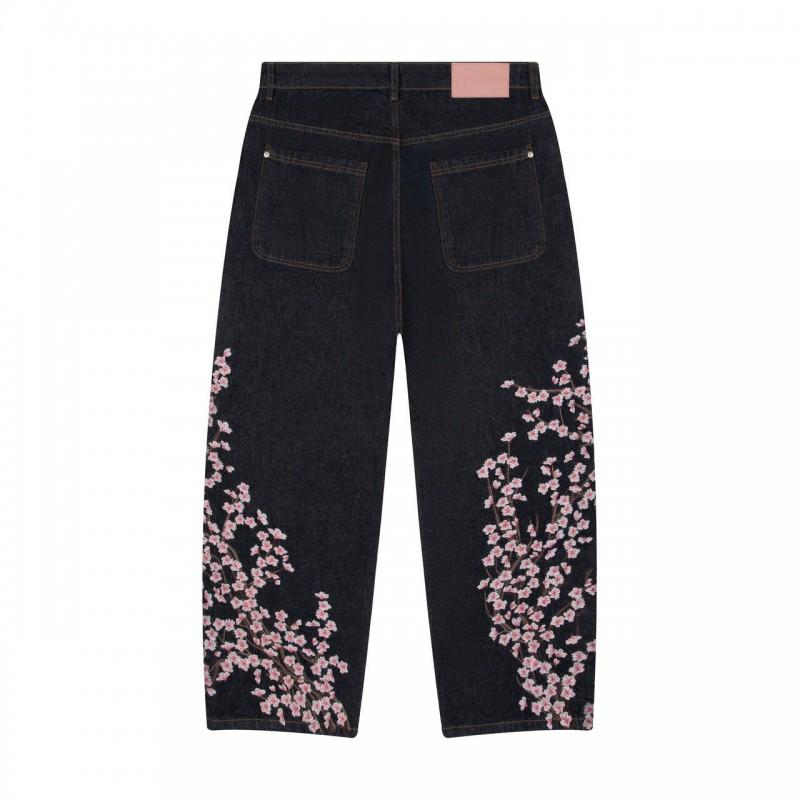 Vintage Plum Blossom Embroidered Straight Cut Denim Pants Unisex Streetwear Casual Jeans Teens
