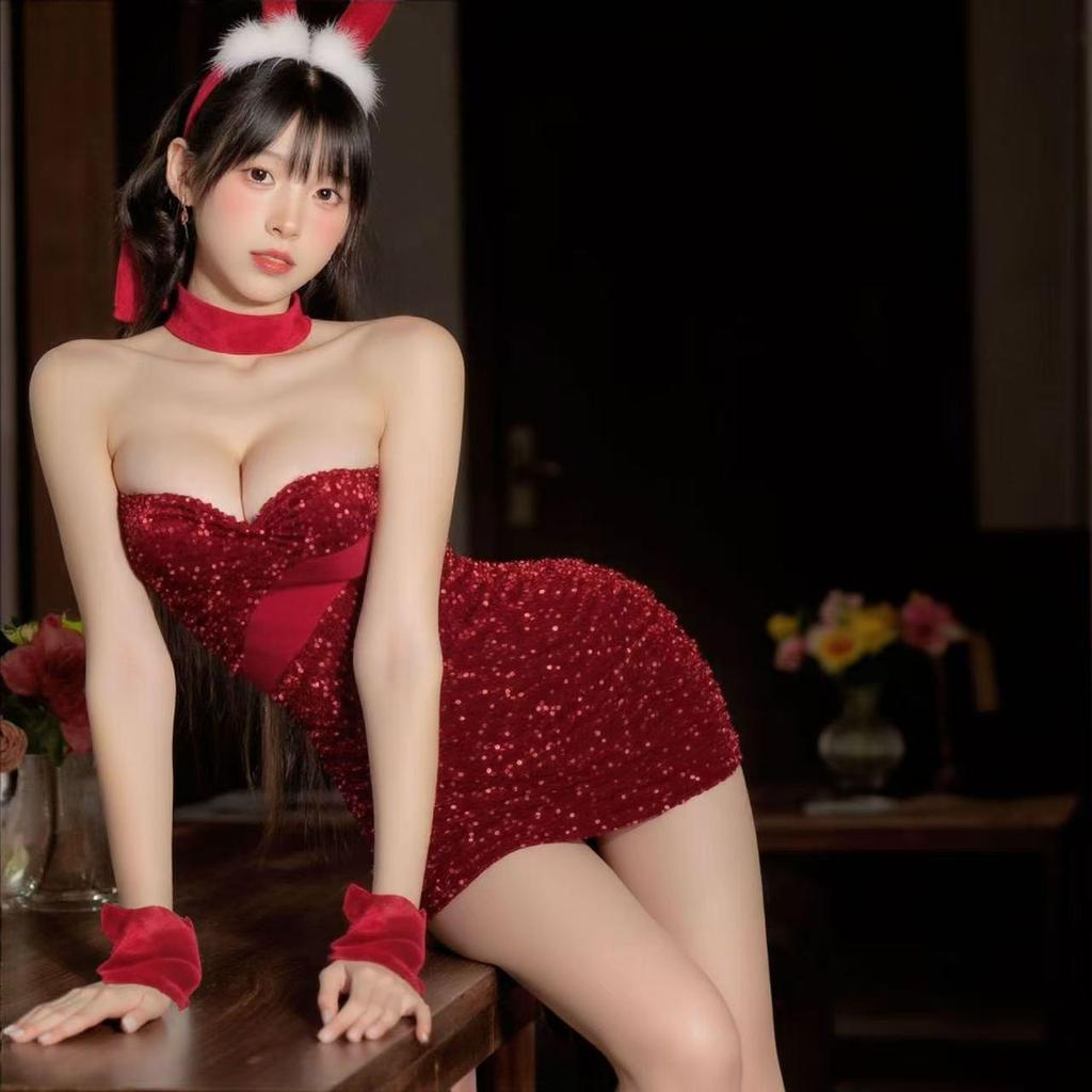 Mu Cheng Velvet Bunny Girl Lingerie Set - Quick Release Christmas Costume