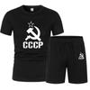 Tracksuit Male CCCP Summer Clothes Sports Clothes Set Two Pieces T Shirt Shorts Brand Track Clothes Male Runing Sports Suits