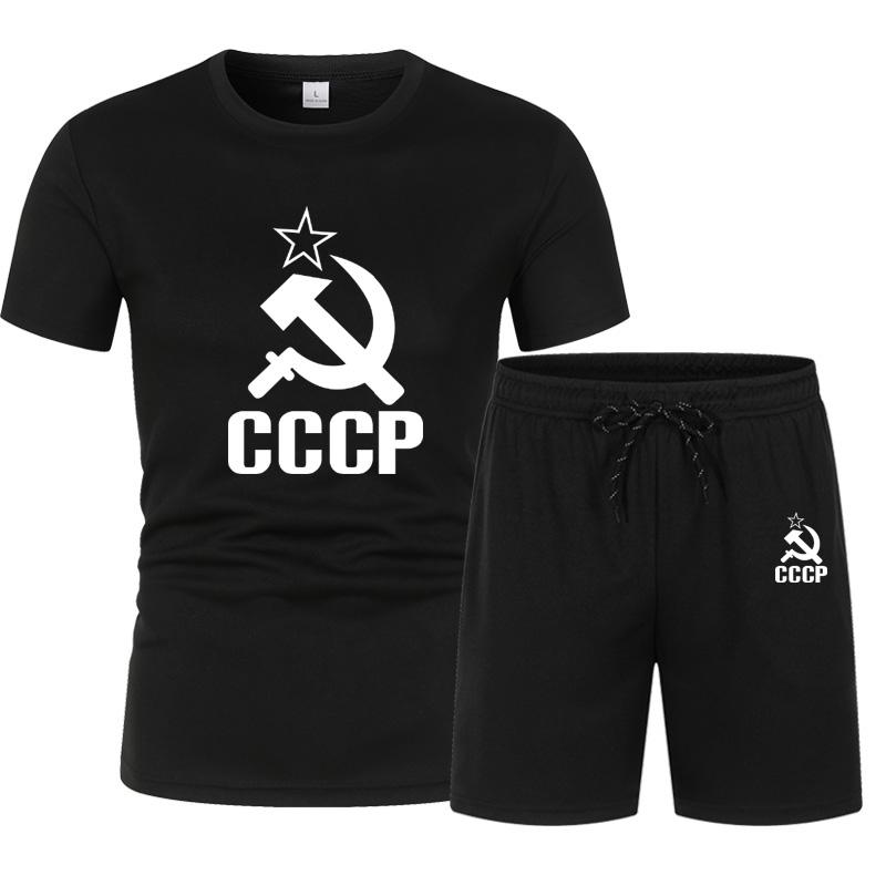 CCCP Summer Clothes Sports Clothes Set Two Pieces T Shirt Shorts Brand Track Clothes Male Runing Sports Suits