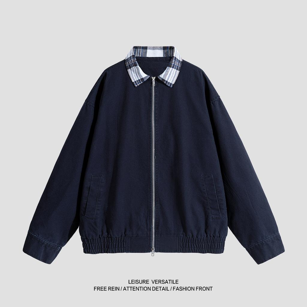 Retro Jacket Men's Spring and Autumn Plaid Lapel Pure Cotton Work Clothes Washing Old Jacket Loose Top