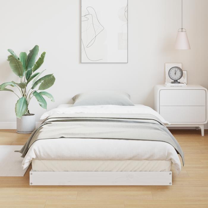 Cadre de lit au sol vidaXL Blanc 90x210 cm en bois de pin massif 869735