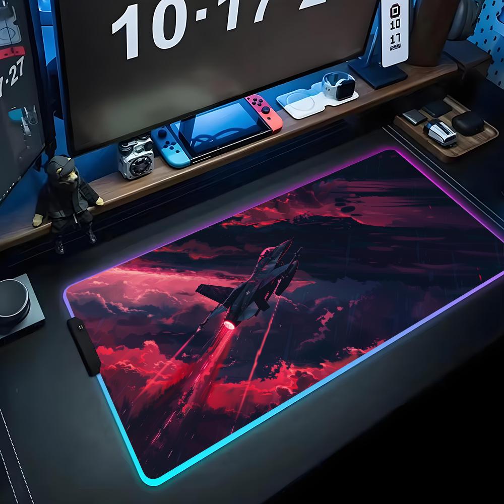 Коврик для мыши реактивный самолет RGB Игровой коврик для мыши Большой светодиодный коврик Настольный коврик для ПК Светящийся коврик для мыши Большие коврики для клавиатуры Настольный ковер с подсветкой