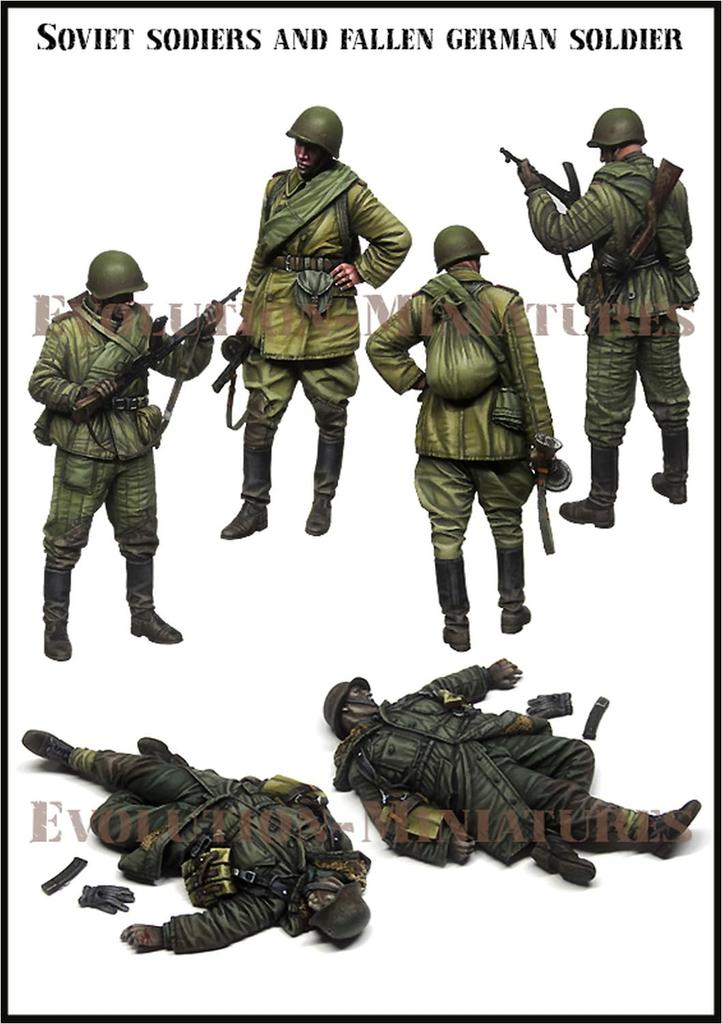 Evolution Miniatures Советская Красная Армия Осматривает StG44 и Павший Немецкий Солдат 3 Фигуры Набор из Смолы 1/35 Россия/Советский EM-35243