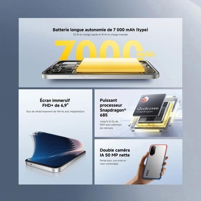 Смартфон - XIAOMI - POCO M7 - 6 ГБ ОЗУ - 128 ГБ Память - Аккумулятор 7000 мАч