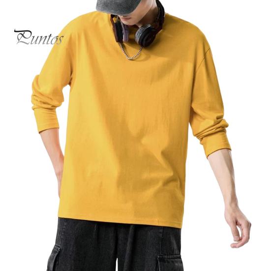 Мужская рубашка с круглым вырезом и длинным рукавом, мягкая дышащая футболка, однотонная, свободный крой, весна-лето, повседневные топы