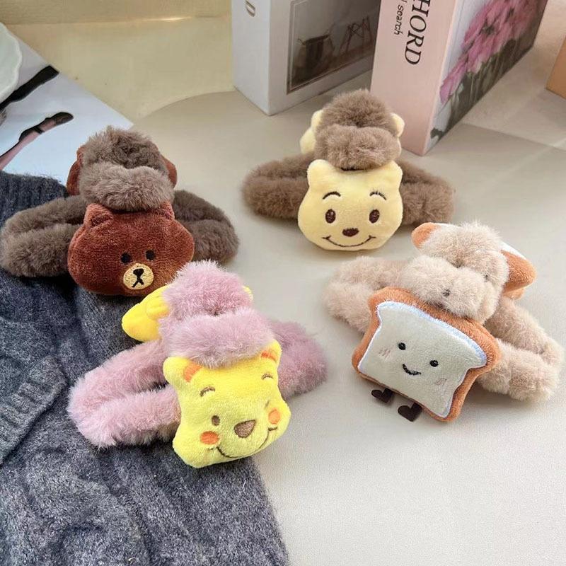 Handcrafted Plush Cartoon Toy Hair Clip Bear Toast Clip Headpiece Trendy And Cute Hair Accessory Material)