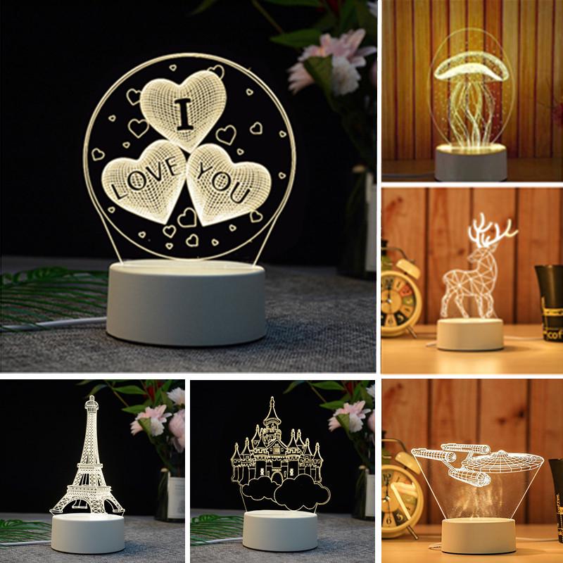 Creative 3D USB LED Night Light Table Desk Bedroom Decor Warm White Lamp Gifts