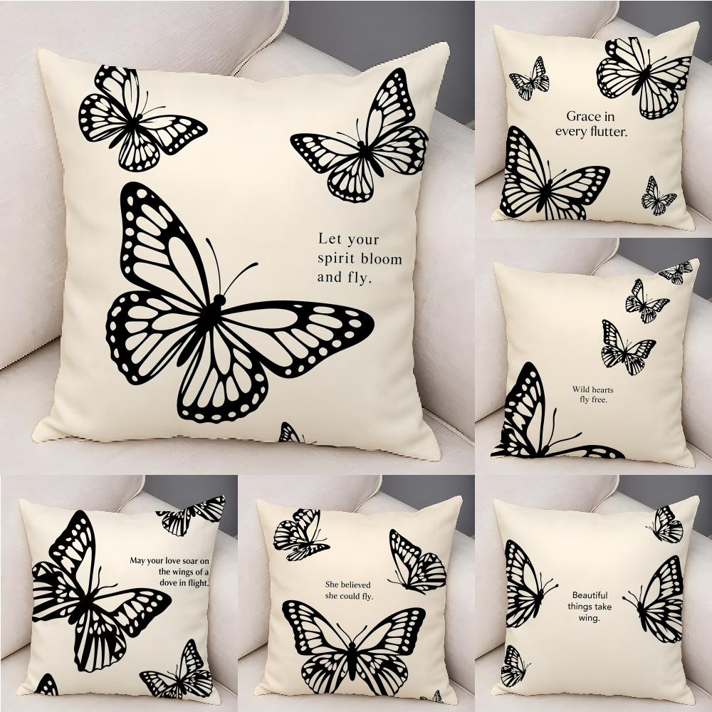 Cute Retro Butterfly Cushion Cover Natural Linen Organic Fabric DoubleSided Printing Breathable For Decor