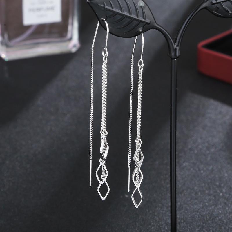 Корейские длинные серьги-игл S925 Silver Star & Moon Leaf Clover для женщин