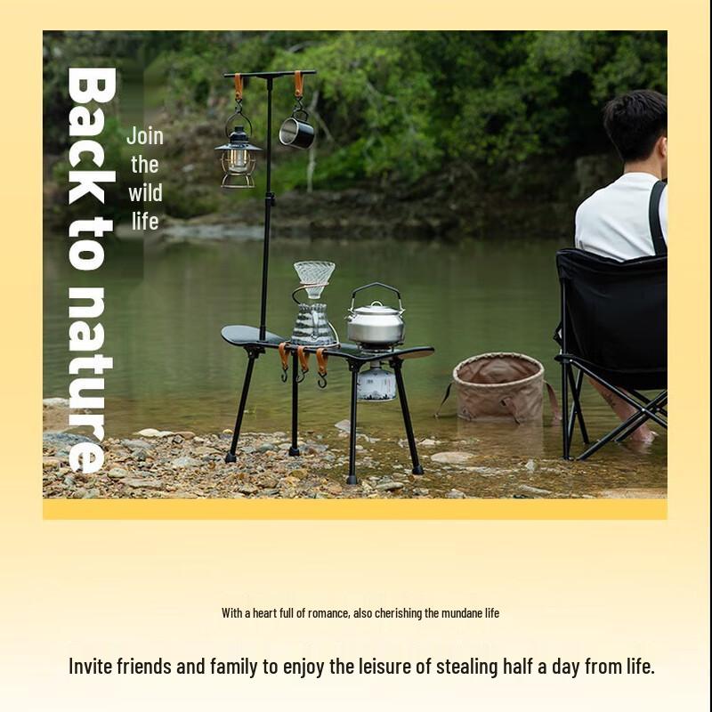 OEING Foldable Camping Table with Integrated Charcoal Stove