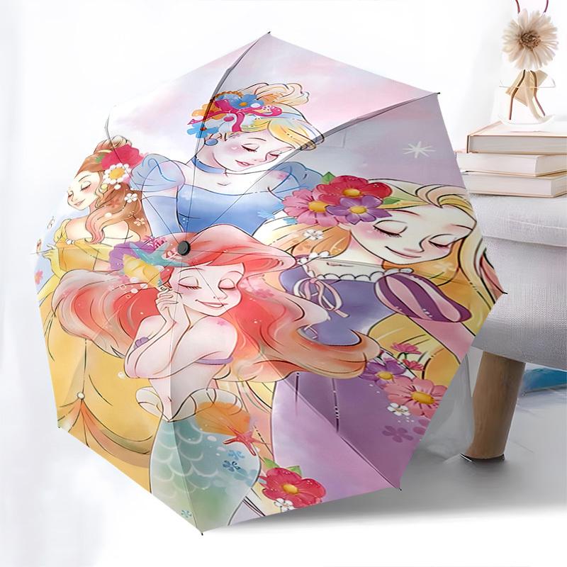 Princesses, Flowers Themed Automatic Opening and Closing Umbrella, Brightly Colored 8-rib Portable Umbrella, Suitable for Men and Women, A P