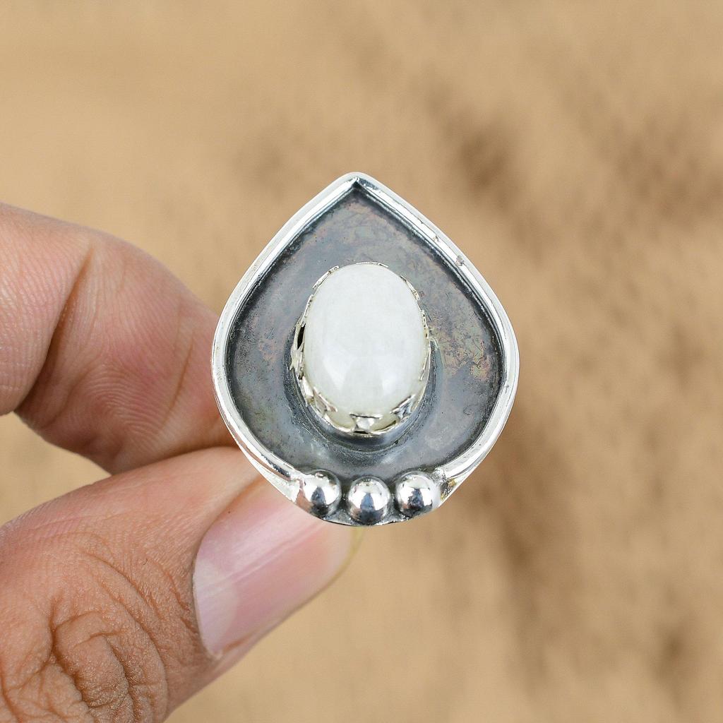 Mothers day Deal Natural Rainbow Moonstone 925 Sterling Silver New Ring Jewelry