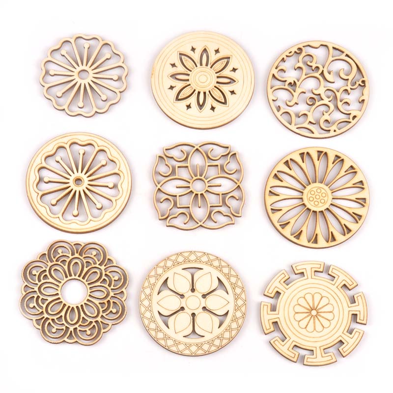 Unfinished Wood Slices Round Square Lace Pattern for DIY Crafts Wooden Ornaments Scrapbook Home Decor Accessories