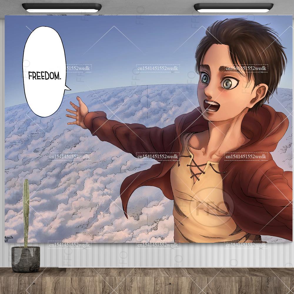 Eren Jaeger Freedom Гобелен Настенный гобелен Японский аниме Гобелен Фон для общежития Ткань Эстетический фон для вечеринки Декор комнаты