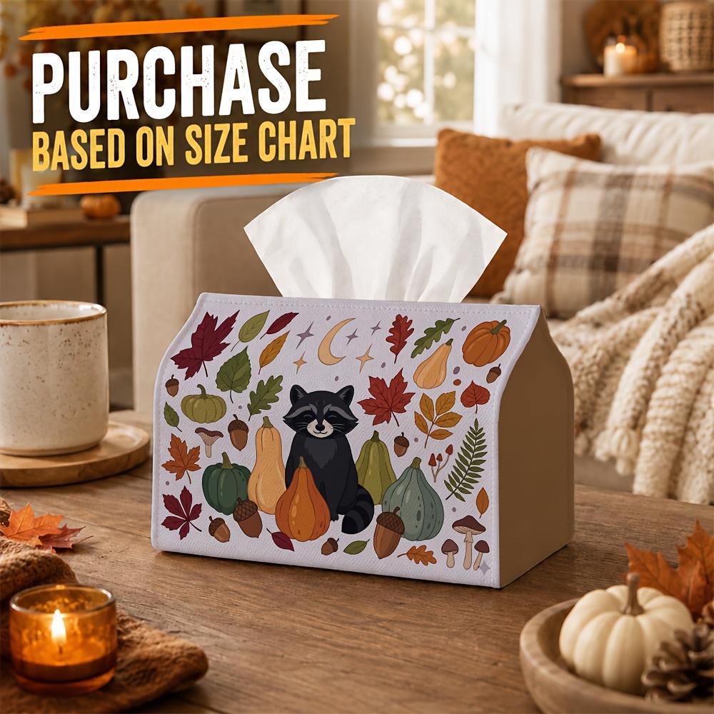 1pc Kawaii Woodland Tissue Box | Multi-Functional Autumn Napkin Dispenser, Two Sizes Available Suitable for Home, Fall Car Decoration Raccoon Pumpkin