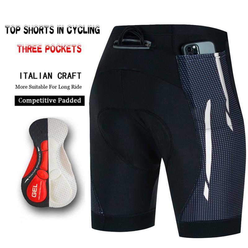 Mens Cycling Shorts With 3 Pockets Quick-Dry Breathable Padding Road Mountain Bike Ride