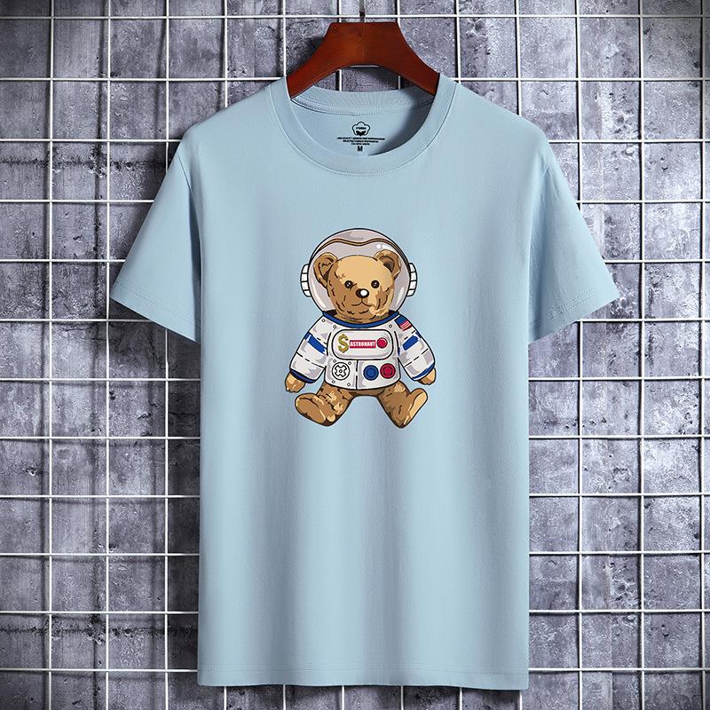 Мужская модная футболка с принтом астронавта и медведя, футболка из чистого хлопка с короткими рукавами