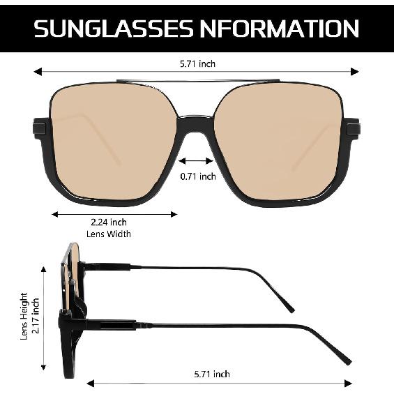 GUVIVI Square Oversized Aviator Sunglasses for Women Men 70s Semi-Frame | 2026 Retro Pilot Double Bridge Sun Glasses UV protection Trendy Shades Sun
