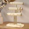 Jewelry Display Rack 3 Tier Velvet Organizer, T-shaped Holder for Bracelet, Non-slip Stand Necklaces Rings, & Earrings, with Storage Tray Stable