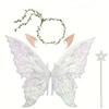 Foldable Wings Wreath Elf Ear Set Sparkling Fairy Cosplay Set Butterfly Wings Set  Themed Party