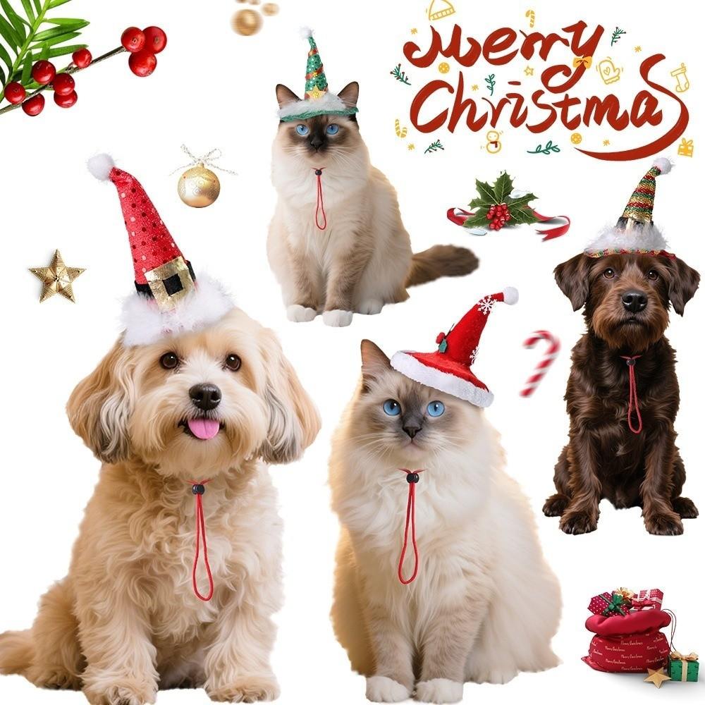 Mini Christmas Pet Costumes Santa Hat Adjustable Soft Santa Hat Comfortable with Lanyard Pet Santa Hat Pet Show