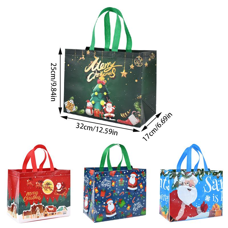 4Pcs Christmas Gift Bag with Handle Xmas Non-Woven Tote Bag Santa Snowman Candy Treat Bag Navidad 2025 New Year Party Decoration