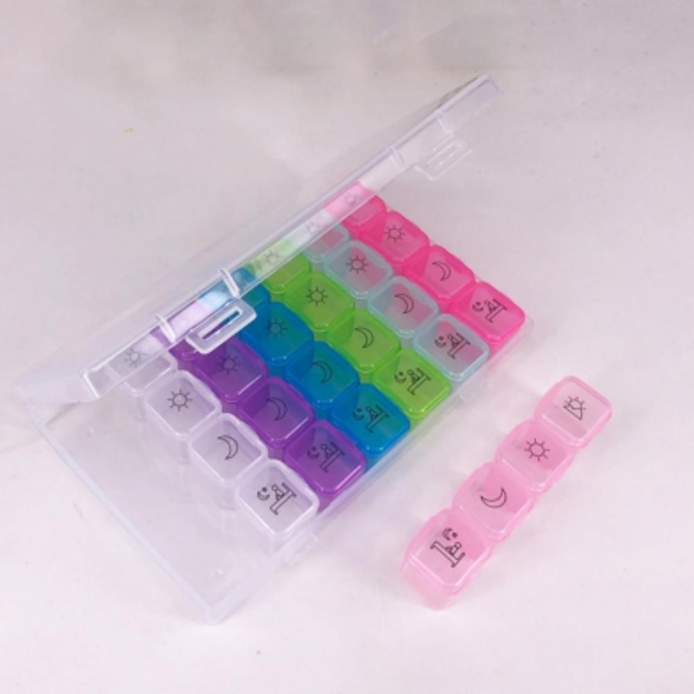 28-Cell Pill Box Plastic Storage Box Seven-Day Organizer For The Elderly Portable One-Week Pill Box Color Division Nail Art