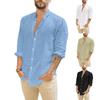 Мужские льняные рубашки с длинными рукавами, летние однотонные свободные повседневные рубашки, блузки, топы