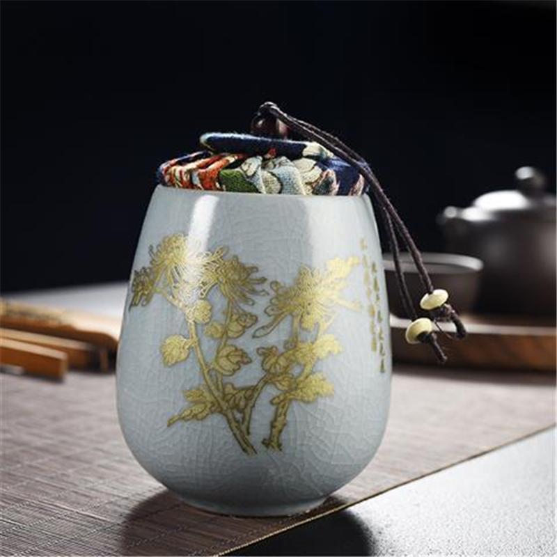 Чайница Ge Kiln Celadon, керамическая герметичная емкость для хранения в китайском стиле, декоративная фарфоровая банка для дома, влагостойкая банка для чая