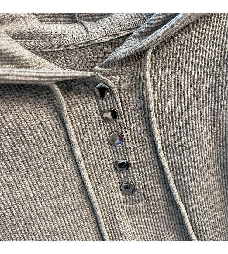 Plus Size 240 Jin Loose Fit Drawstring Hooded Long Sleeve Women's T-shirt - Spring/Autumn Slimming Base Top