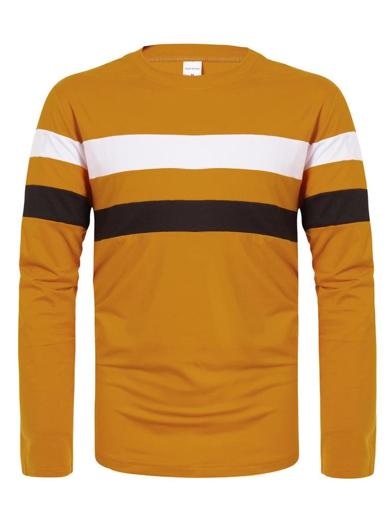 Plus Size Men's Color Block Crew Neck Long Sleeve Base Layer Pullover for Autumn & Winter