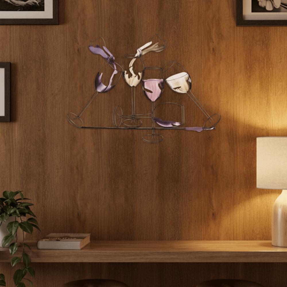 Iron Art Colorful Wine Glass Wall Art 2D Flat Wall Art Sculpture Wine Cup Wall Hanging Living Room