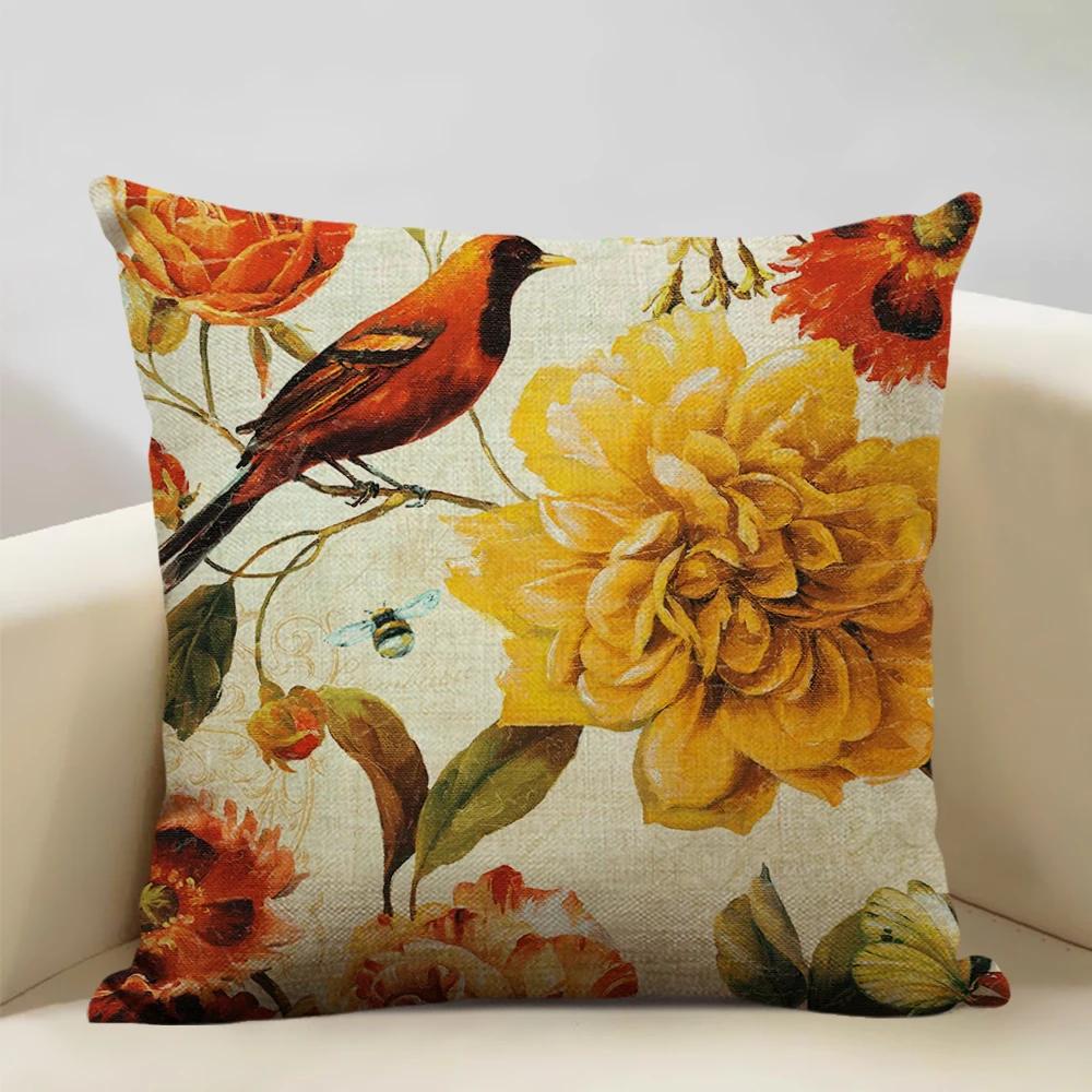 Чехол для подушки в стиле ретро 45x45 см, льняная наволочка для гостиной, декоративная наволочка с цветочным узором для сиденья автомобиля