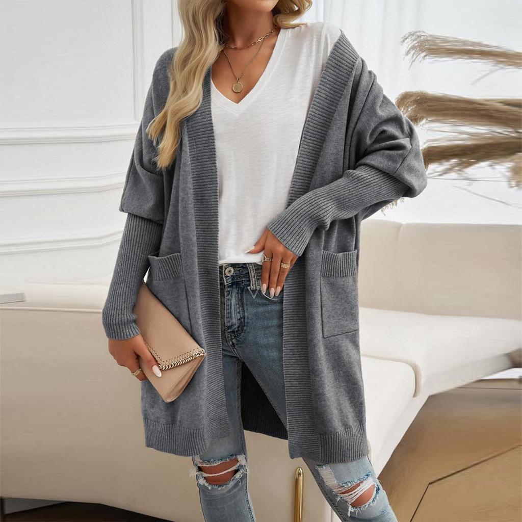 Женские кардиганы большого размера, однотонный мягкий вязаный кардиган с длинными рукавами и карманами