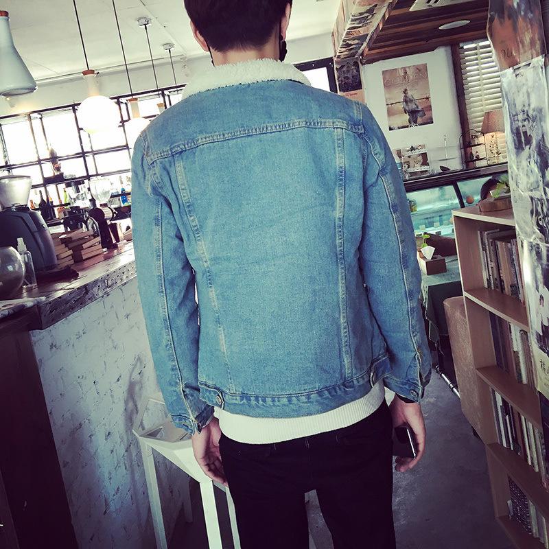 Мужская зимняя джинсовая куртка в стиле ретро с меховым воротником и подкладкой из овечьей шерсти