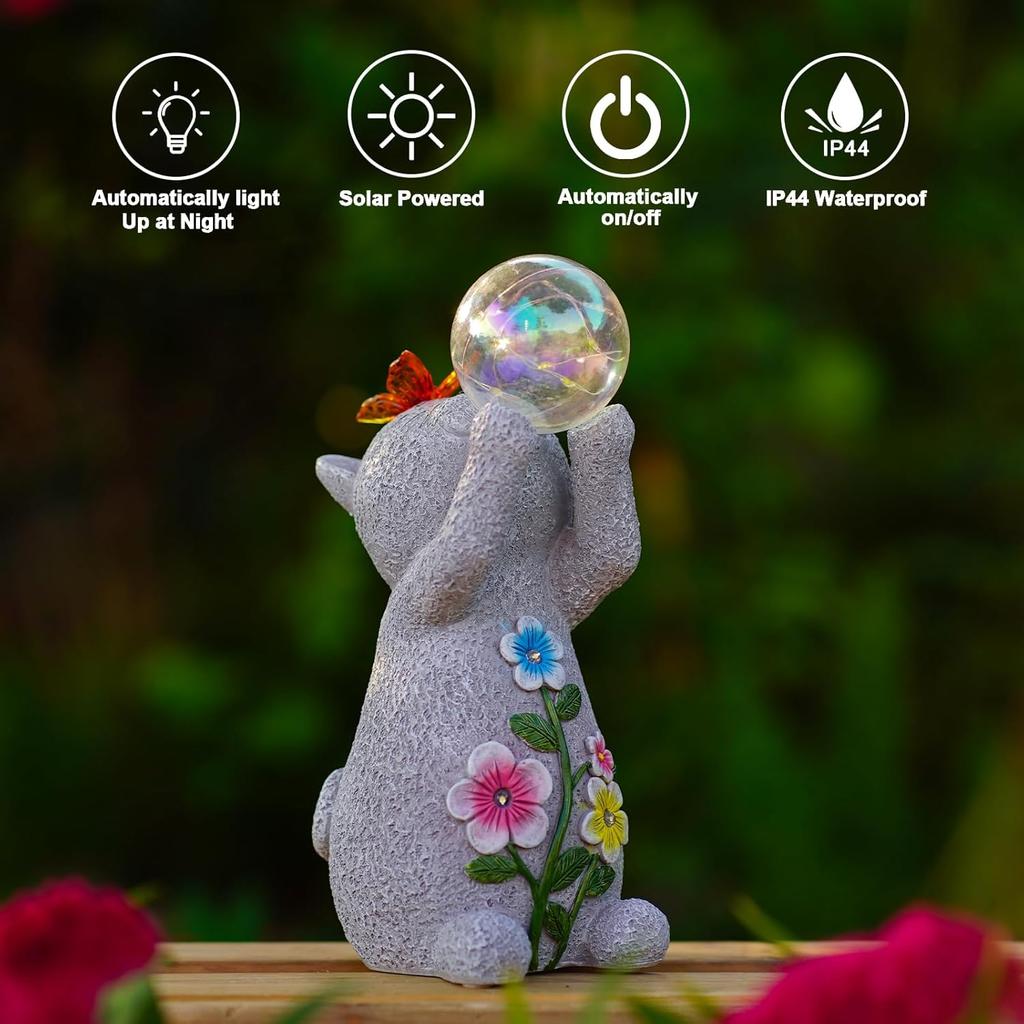 Goodeco Солнечная статуэтка кошки для сада - Уличное украшение кошка со светодиодной подсветкой-бабочкой и суккулентами для любителей кошек и садоводов - Идеальное