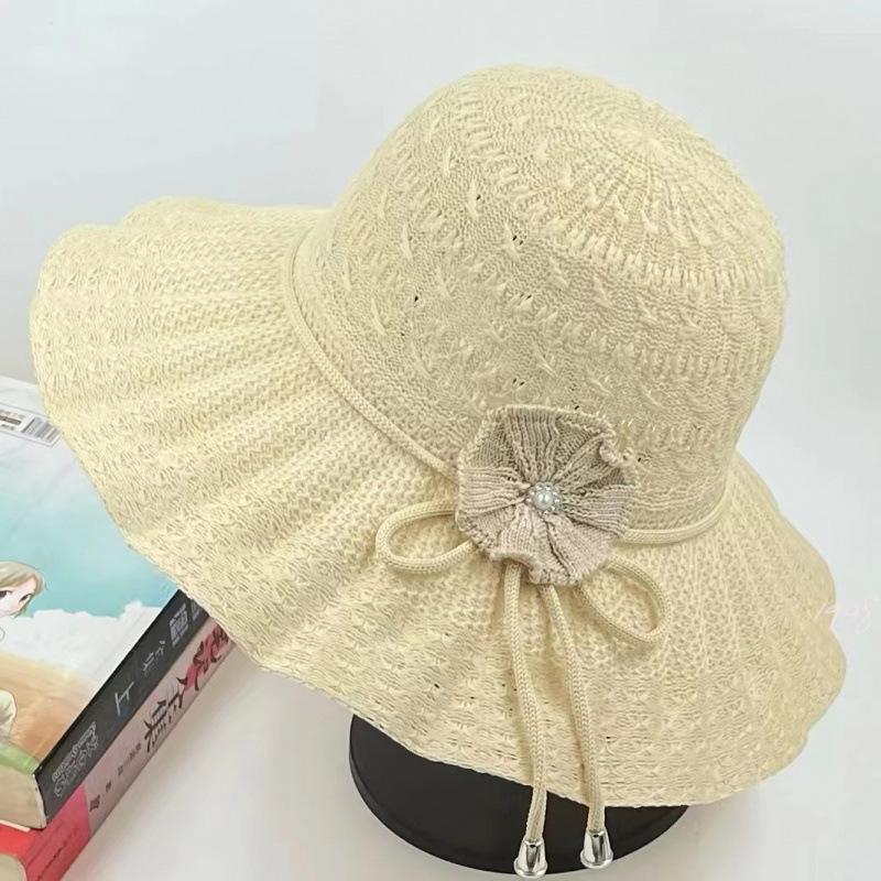 Wide Brim Uv Protection Straw Hat Fashion Casual Breathable Beach Cap Bucket Hat Summer Sun Hat