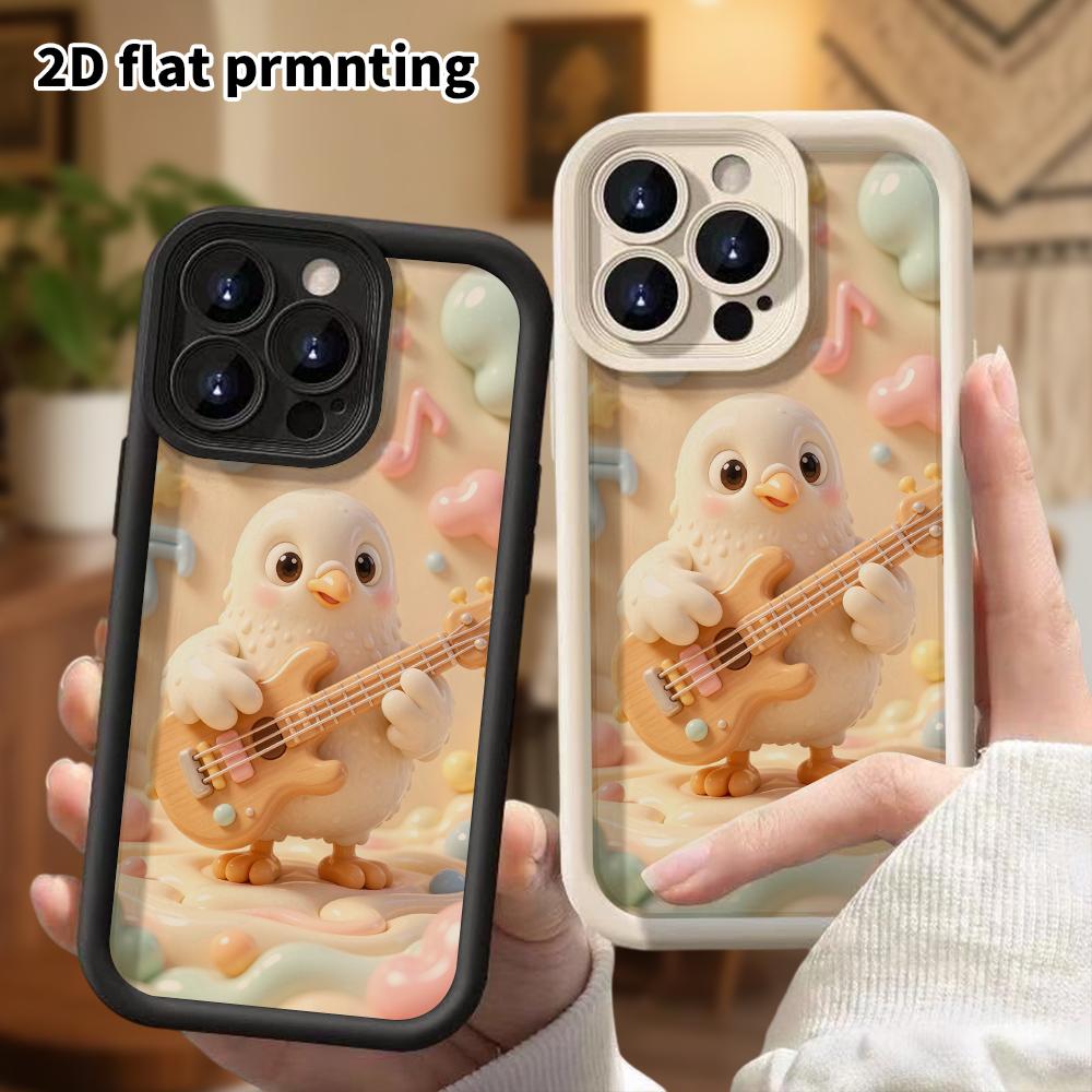 Phone Case: 2D flat design, suitable for iPhone 18, 17, 16, 15, 14, 13 Pro protective cases, little white bird playing guitar, perfect Christmas and H