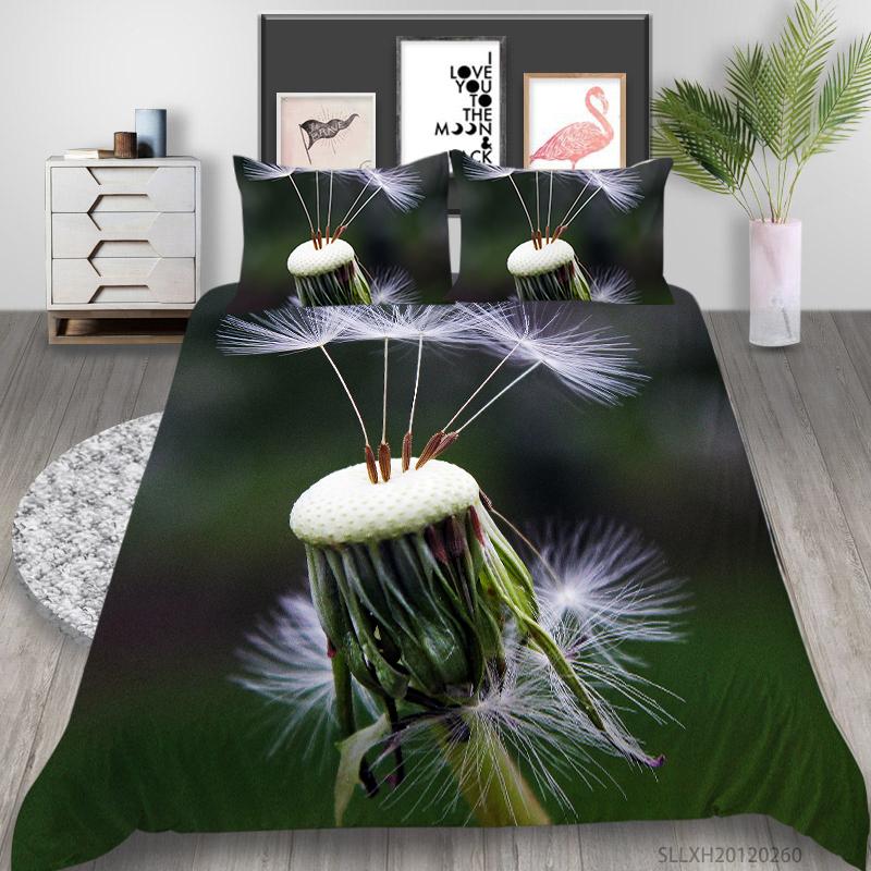 Постельное белье с 3D принтом одуванчика, односпальная двуспальная кровать, полноразмерная наволочка с растительным узором и пододеяльник 2 или 3, удобное украшение для дома